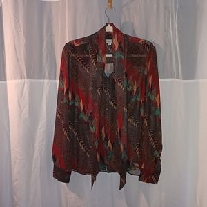 Molly Bracken Neck Tie Blouse With Birds, XL, HTF